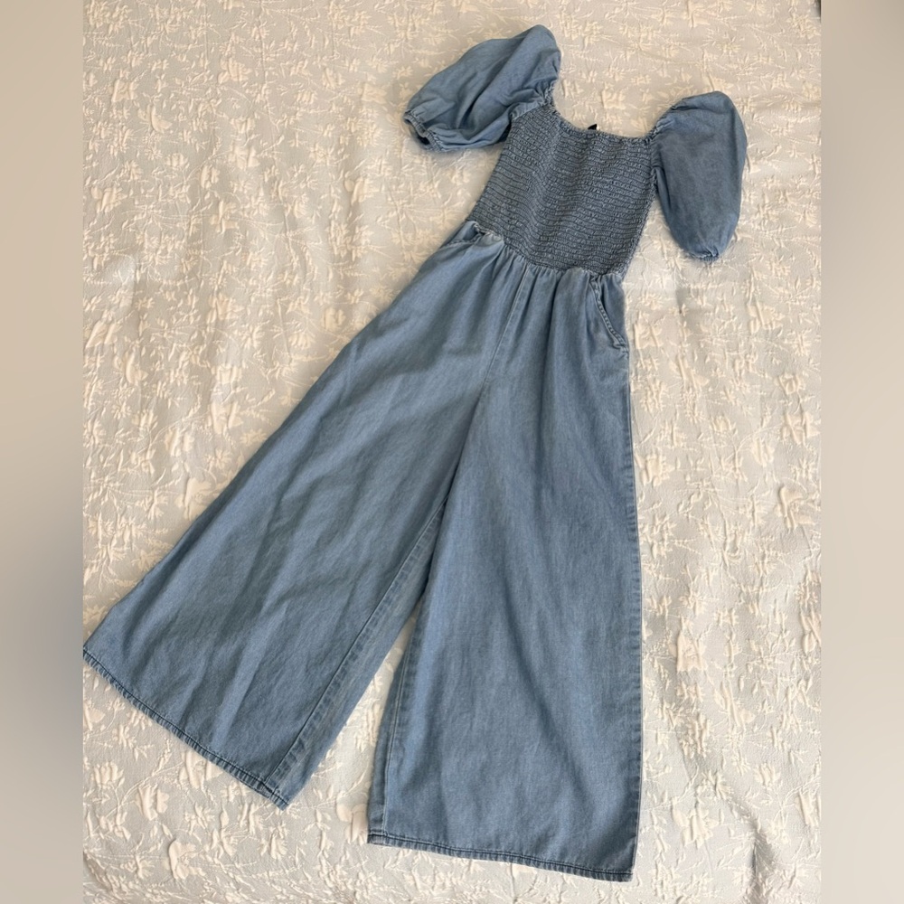 Janie and Jack Blue Puff Sleeve Jumpsuit